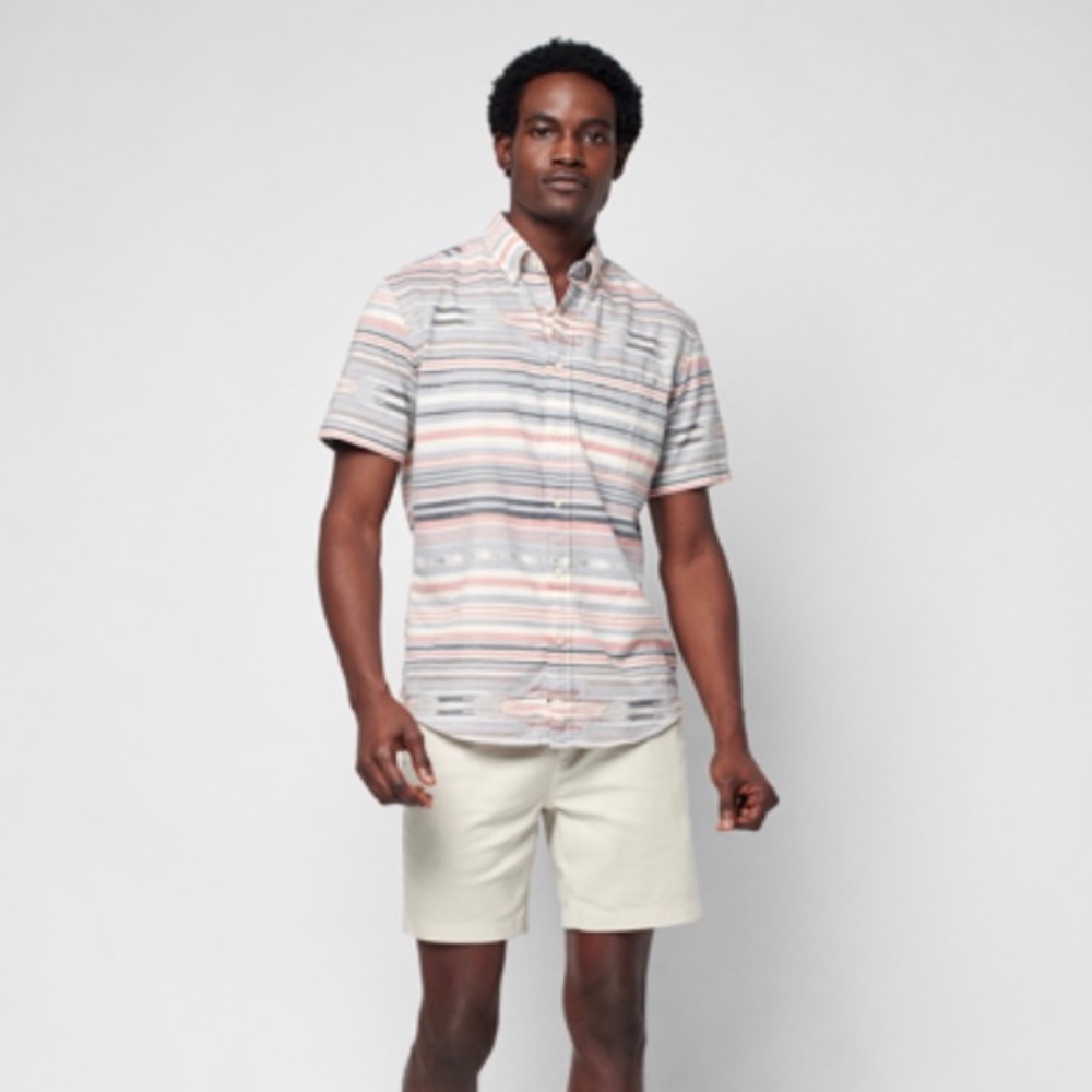 Men's Faherty Short-Sleeve Coast Shirt - Blue Rose Ikat, Size Large